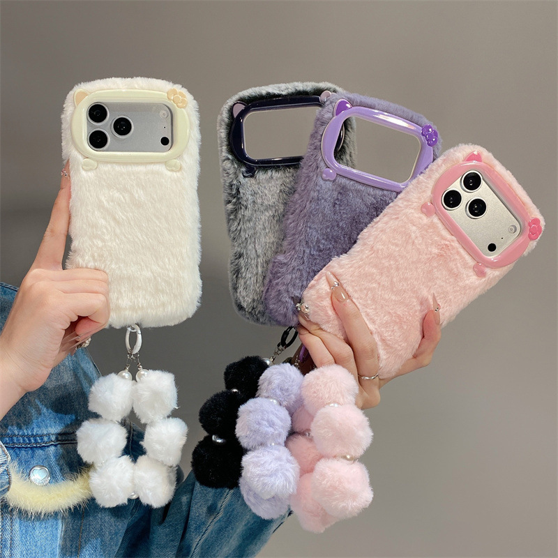 Usb Charger - 고급 솔리드 컬러 퍼리 플러시 폰