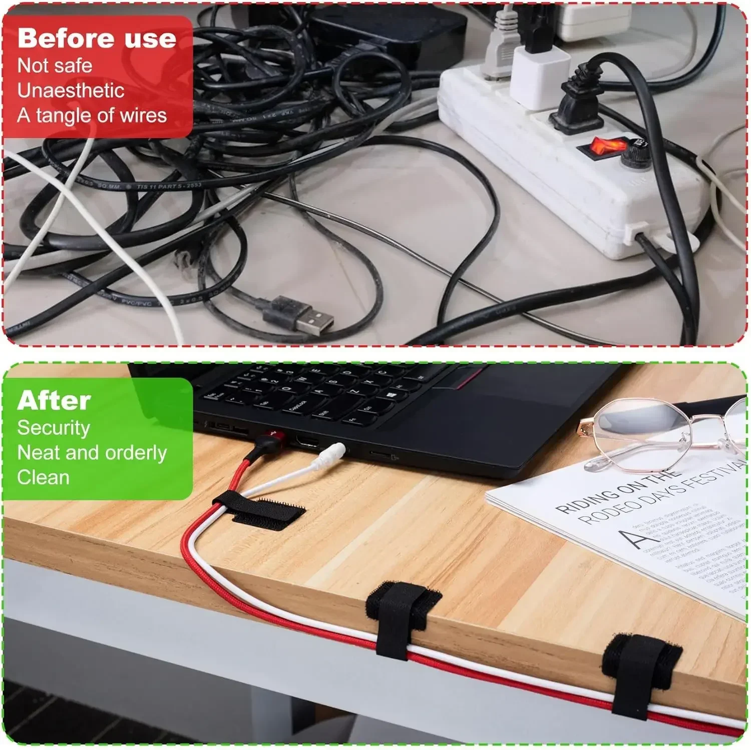새로운 재사용 가능한 케이블 타이, 벨크로 타이, 자가 - Cable Organizer 리뷰 및 가격